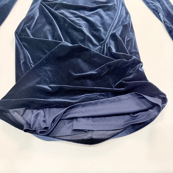 Eliza J Navy Velvet Off Shoulder Dress Size 6 Ruched Cocktail Holiday - Picture 8 of 15